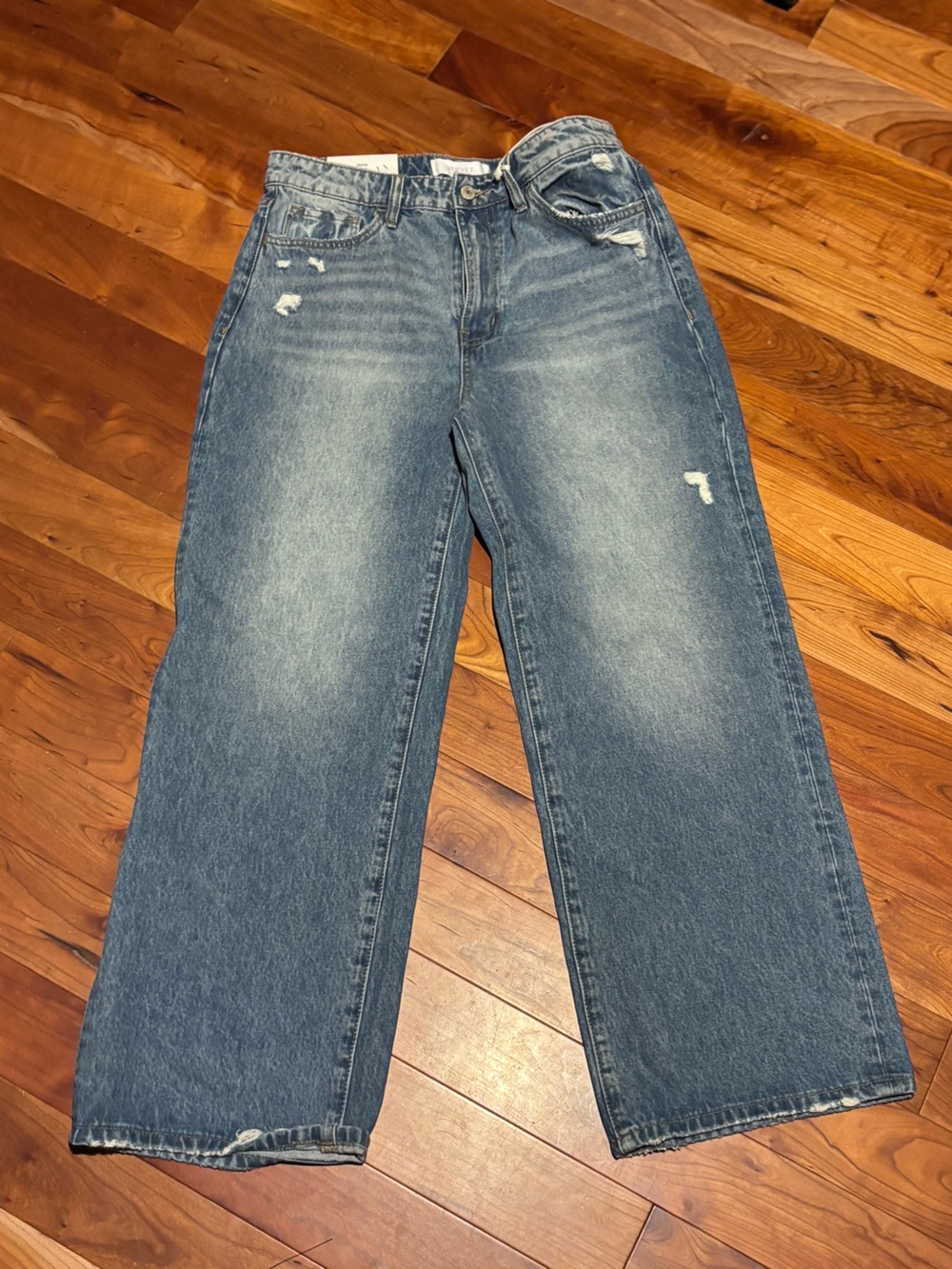 Vervet Wide Leg Distressed Women's Wide Leg Jeans - Blue 100% Cotton